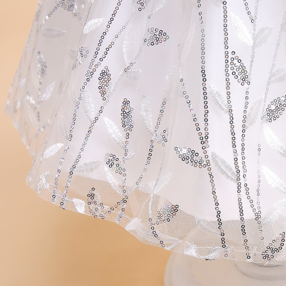 Princess Puffy Sleeve Bow Ball Gown Dress – Tea Length Flower Girl Party Gown