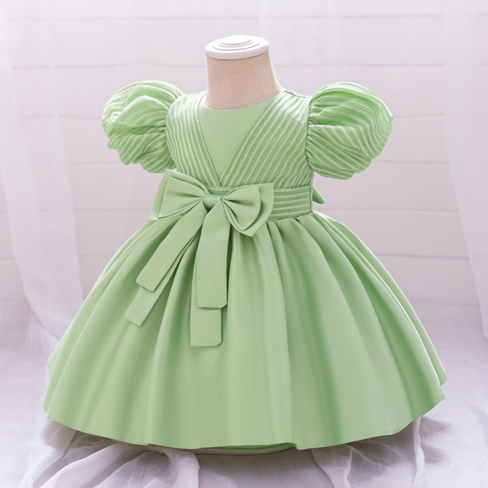 Princess Ball Gown Puffy Dress for Toddlers – Satin Ruffle Bowknot Party Frock