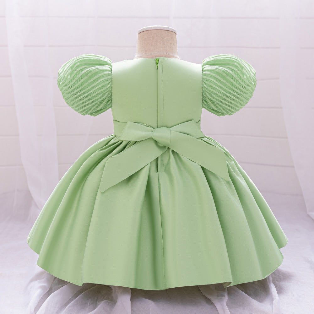 Princess Ball Gown Puffy Dress for Toddlers – Satin Ruffle Bowknot Party Frock