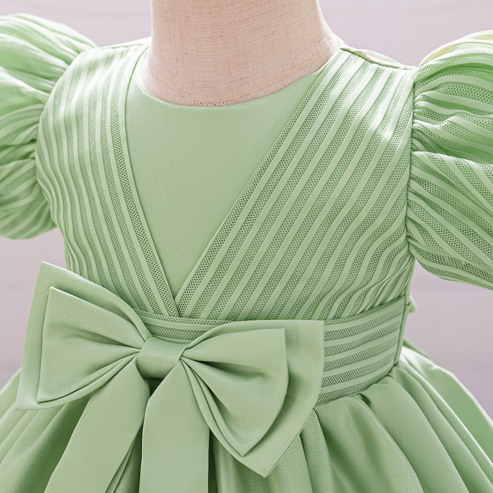 Princess Ball Gown Puffy Dress for Toddlers – Satin Ruffle Bowknot Party Frock