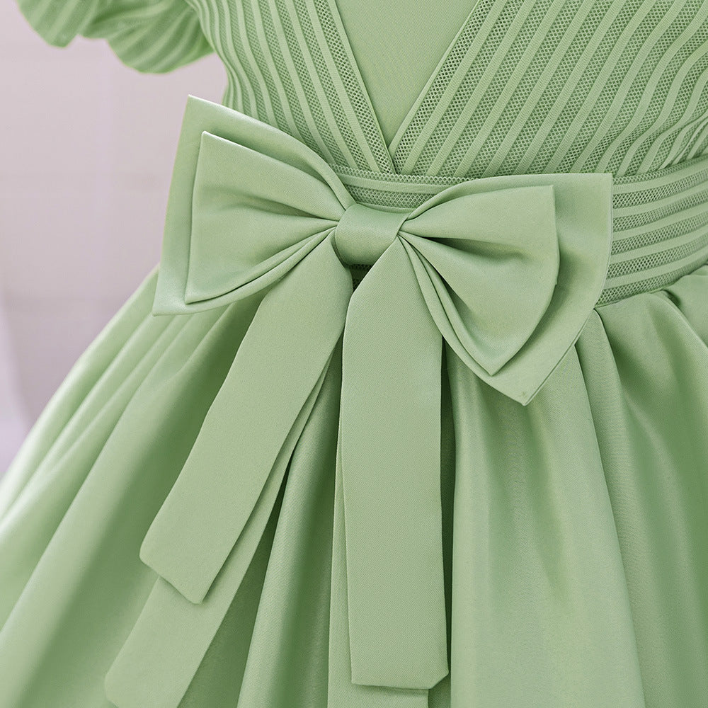 Princess Ball Gown Puffy Dress for Toddlers – Satin Ruffle Bowknot Party Frock