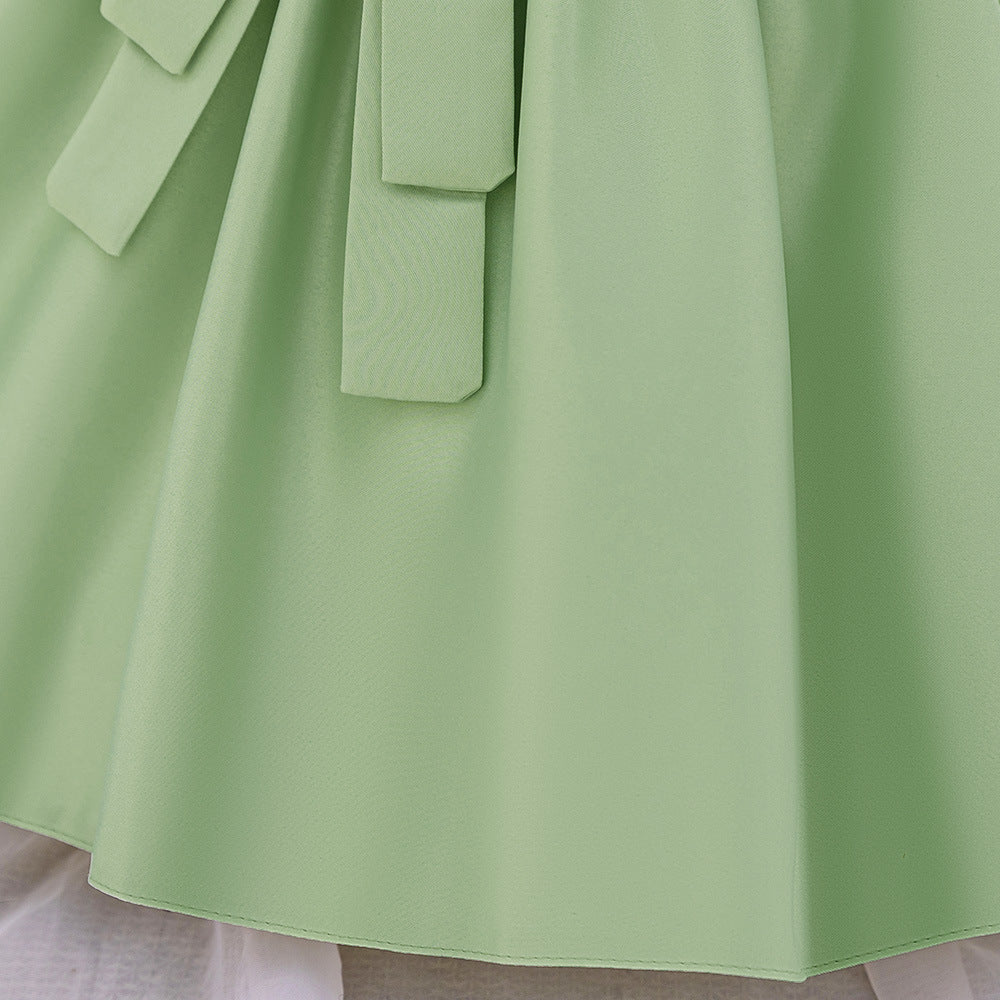 Princess Ball Gown Puffy Dress for Toddlers – Satin Ruffle Bowknot Party Frock
