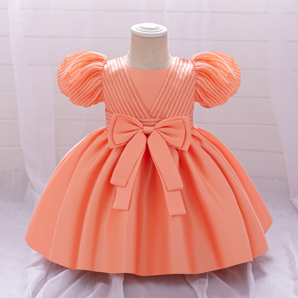 Princess Ball Gown Puffy Dress for Toddlers – Satin Ruffle Bowknot Party Frock