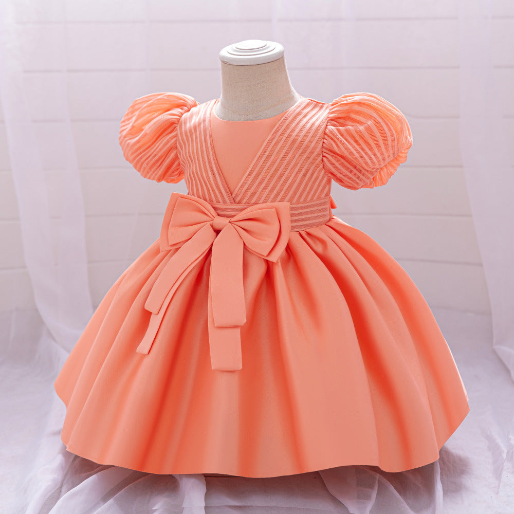 Princess Ball Gown Puffy Dress for Toddlers – Satin Ruffle Bowknot Party Frock