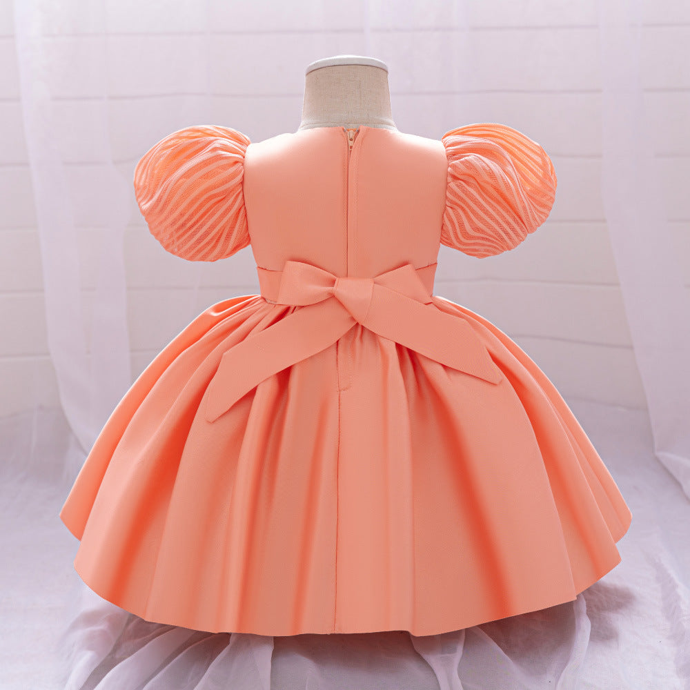 Princess Ball Gown Puffy Dress for Toddlers – Satin Ruffle Bowknot Party Frock