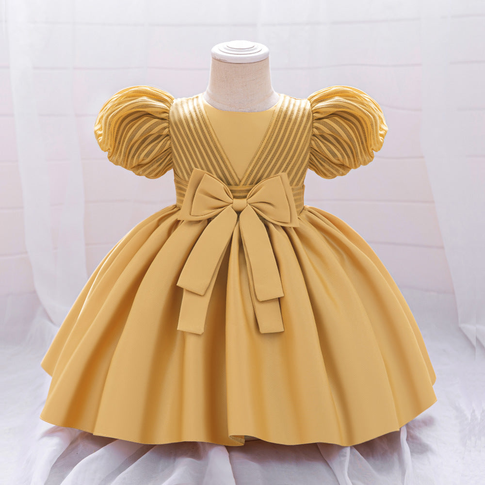 Princess Ball Gown Puffy Dress for Toddlers – Satin Ruffle Bowknot Party Frock