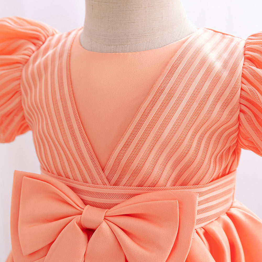 Princess Ball Gown Puffy Dress for Toddlers – Satin Ruffle Bowknot Party Frock