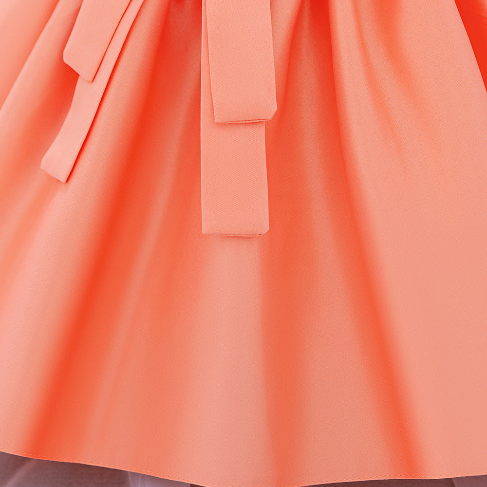 Princess Ball Gown Puffy Dress for Toddlers – Satin Ruffle Bowknot Party Frock