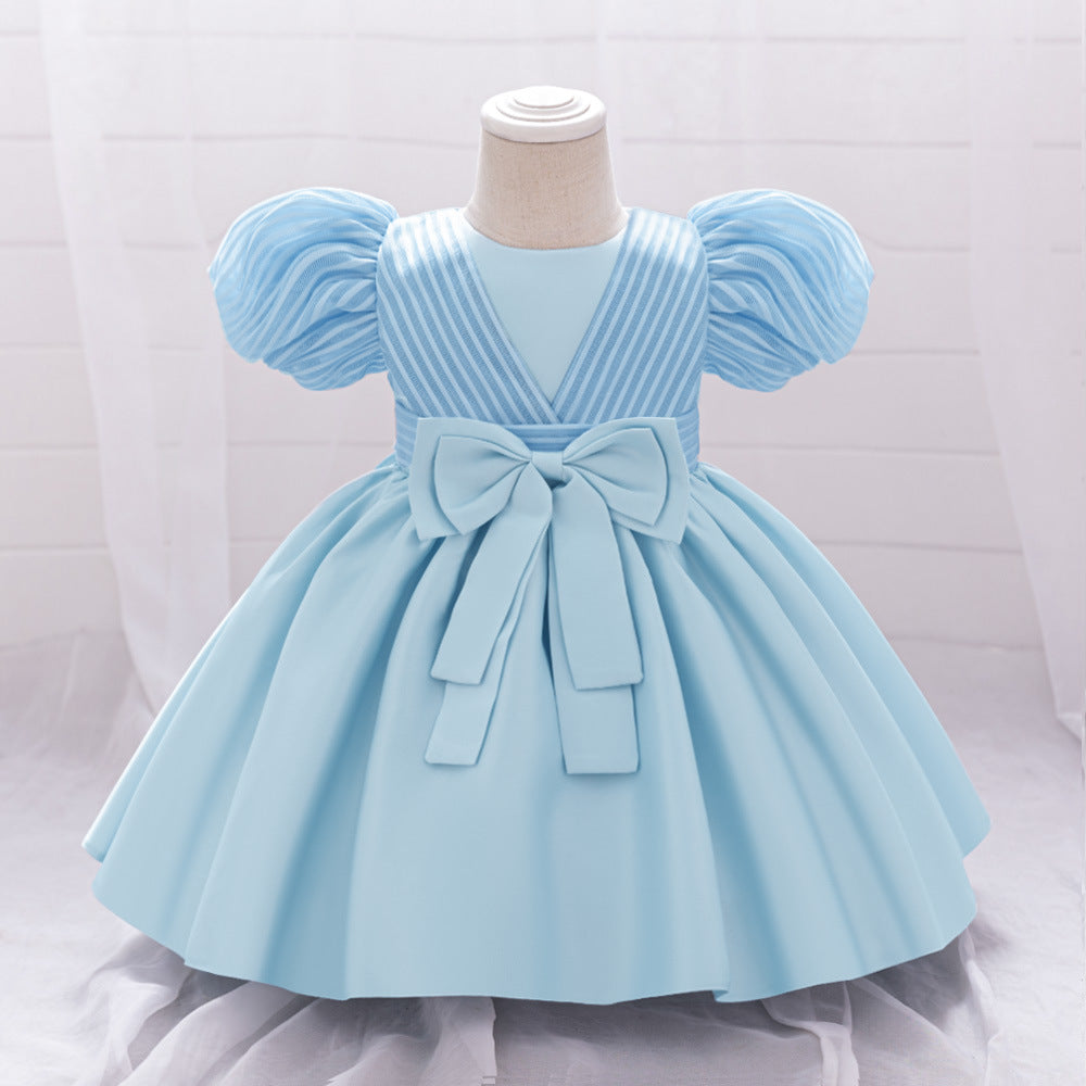 Princess Ball Gown Puffy Dress for Toddlers – Satin Ruffle Bowknot Party Frock