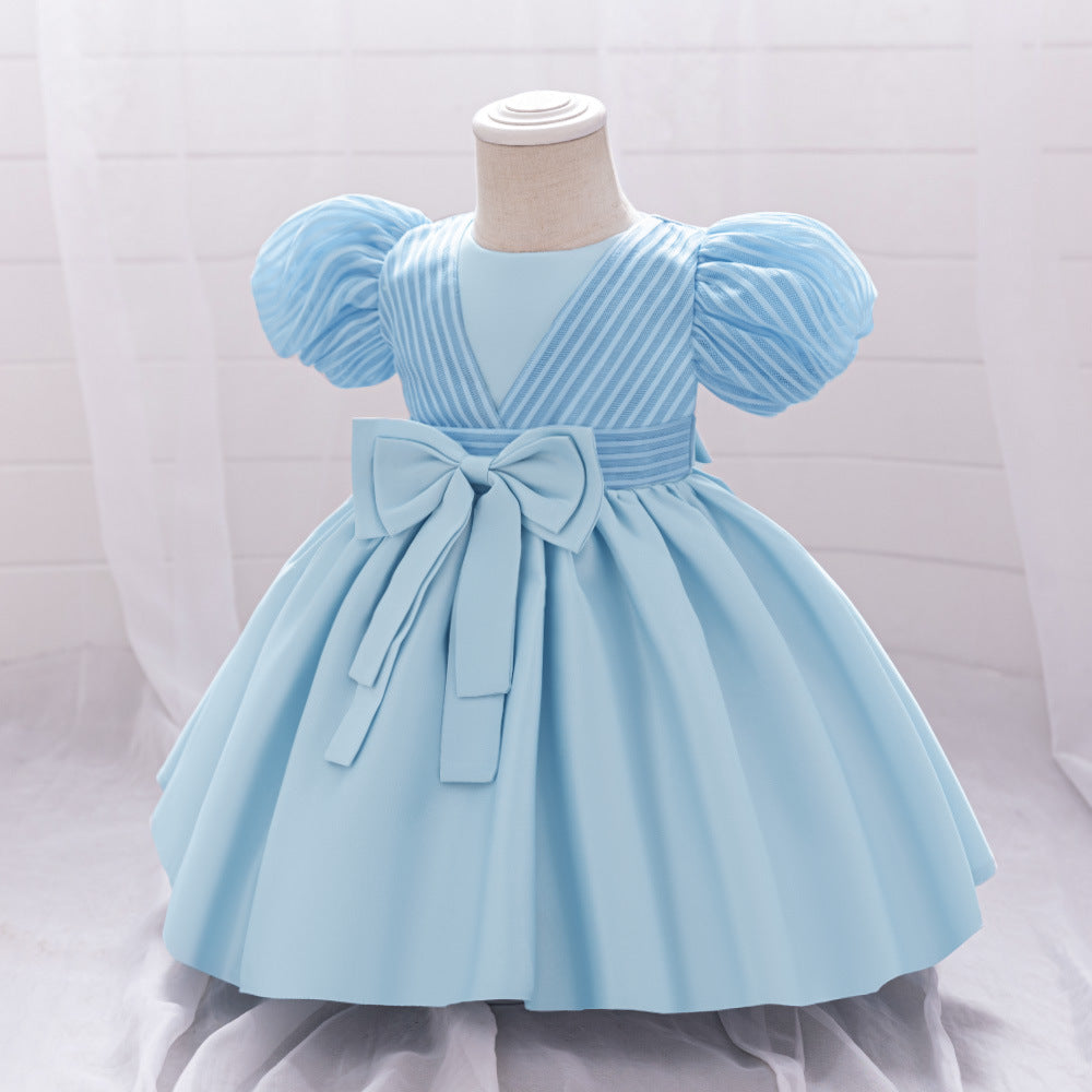 Princess Ball Gown Puffy Dress for Toddlers – Satin Ruffle Bowknot Party Frock