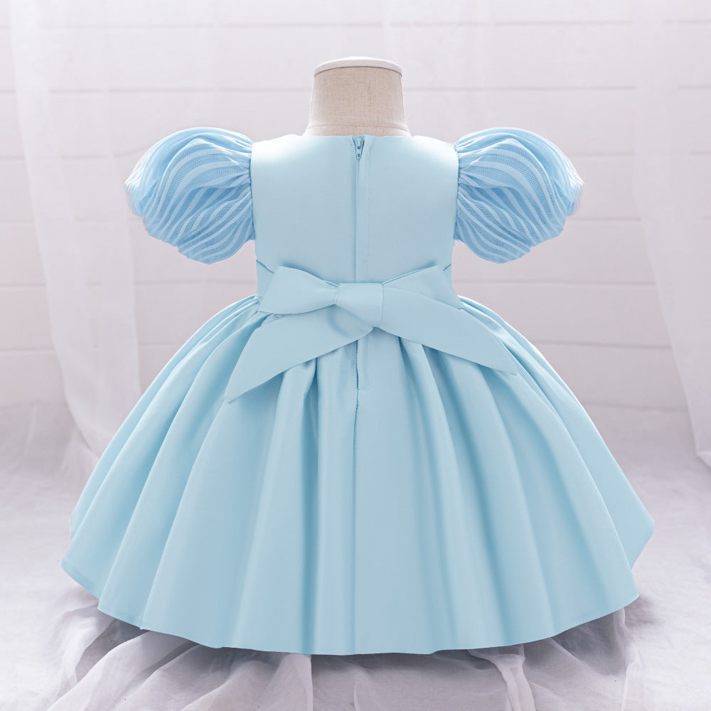 Princess Ball Gown Puffy Dress for Toddlers – Satin Ruffle Bowknot Party Frock