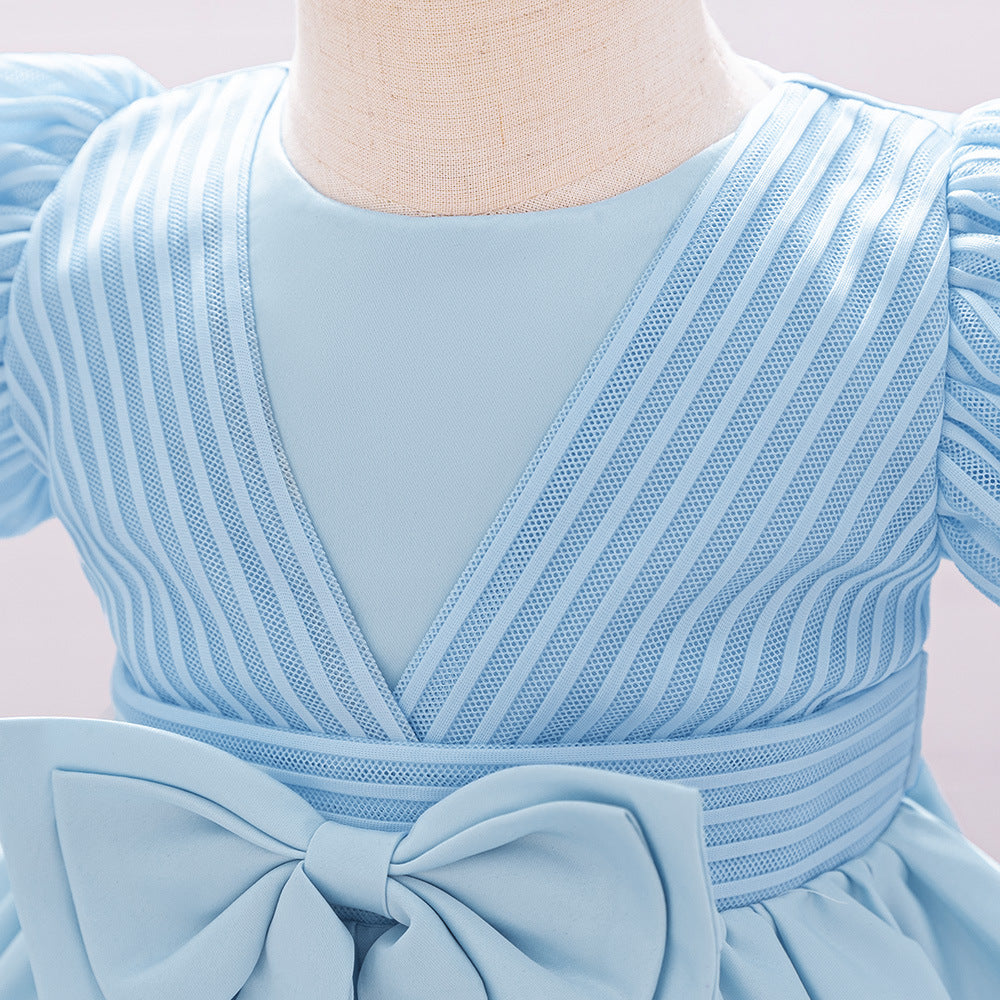 Princess Ball Gown Puffy Dress for Toddlers – Satin Ruffle Bowknot Party Frock