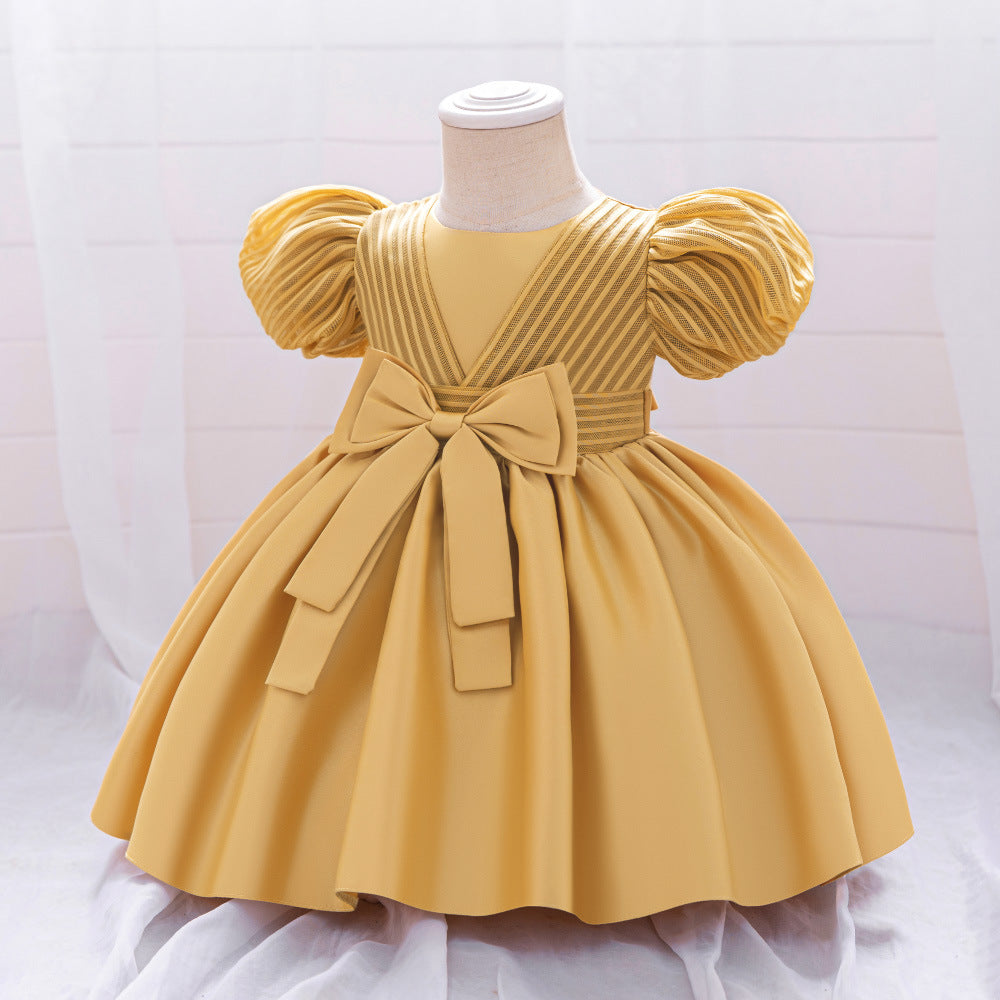 Princess Ball Gown Puffy Dress for Toddlers – Satin Ruffle Bowknot Party Frock