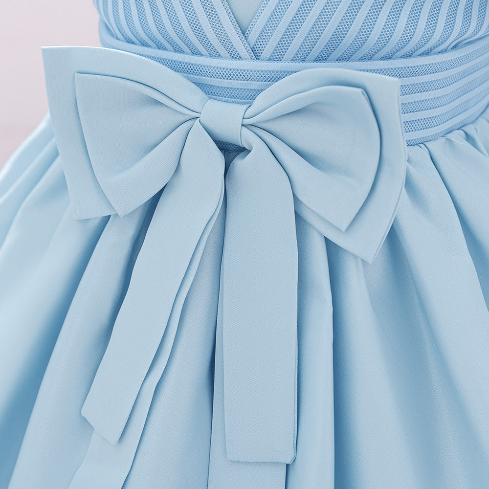 Princess Ball Gown Puffy Dress for Toddlers – Satin Ruffle Bowknot Party Frock