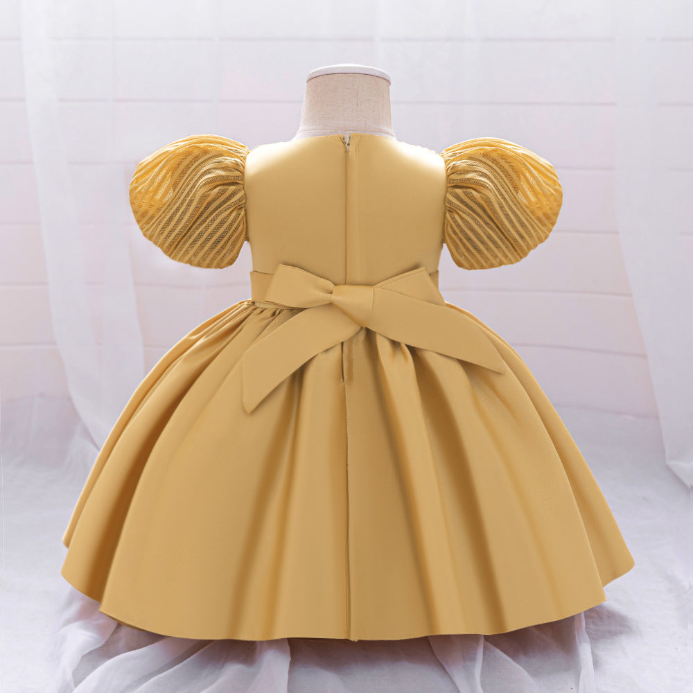 Princess Ball Gown Puffy Dress for Toddlers – Satin Ruffle Bowknot Party Frock