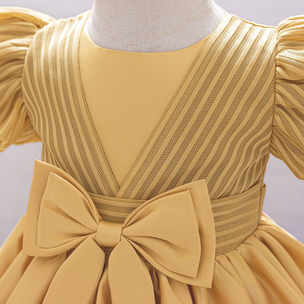 Princess Ball Gown Puffy Dress for Toddlers – Satin Ruffle Bowknot Party Frock