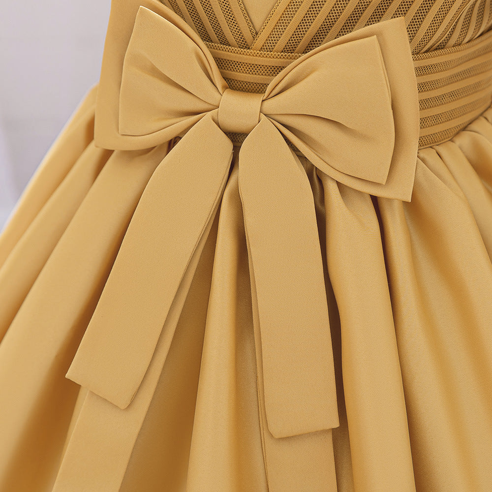 Princess Ball Gown Puffy Dress for Toddlers – Satin Ruffle Bowknot Party Frock