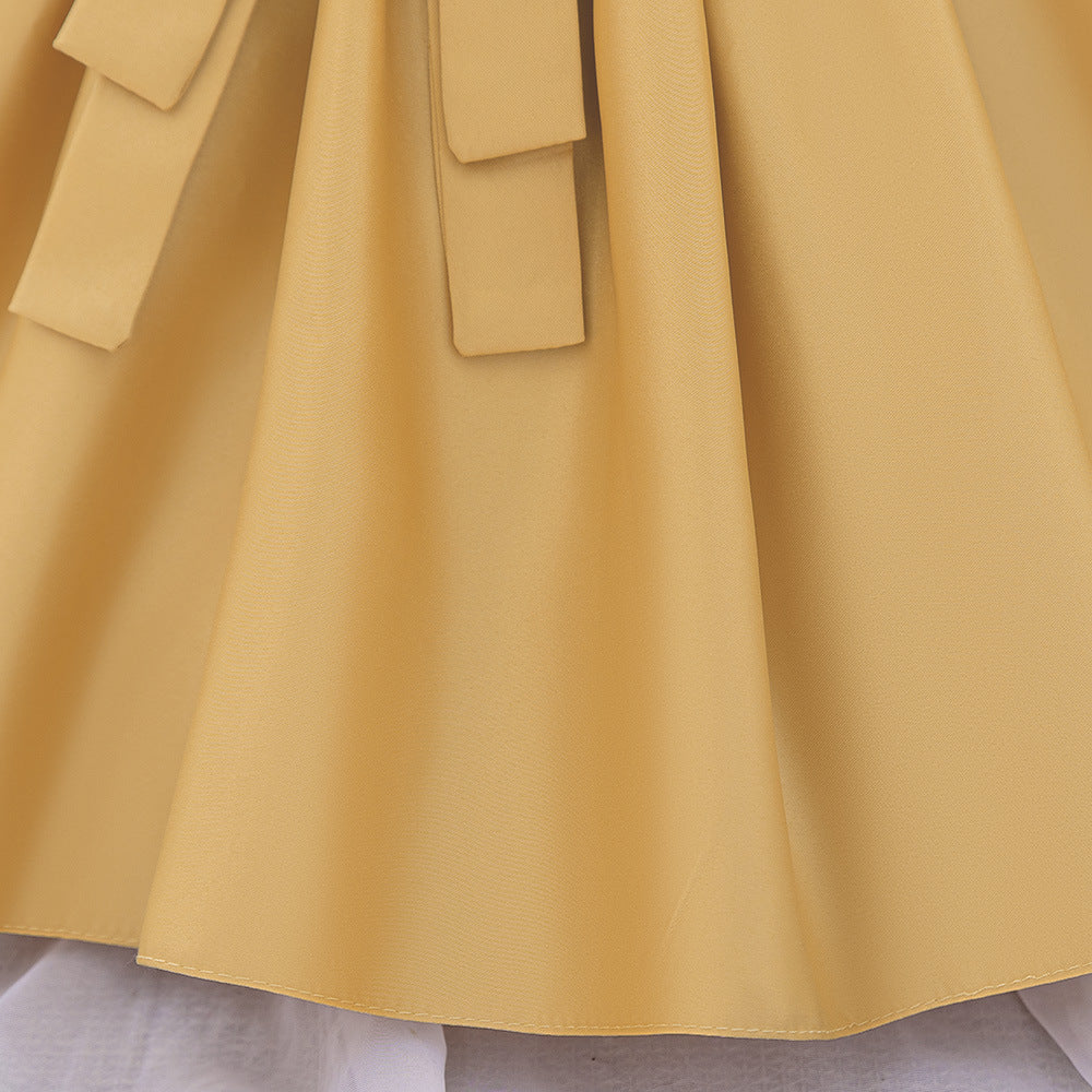 Princess Ball Gown Puffy Dress for Toddlers – Satin Ruffle Bowknot Party Frock