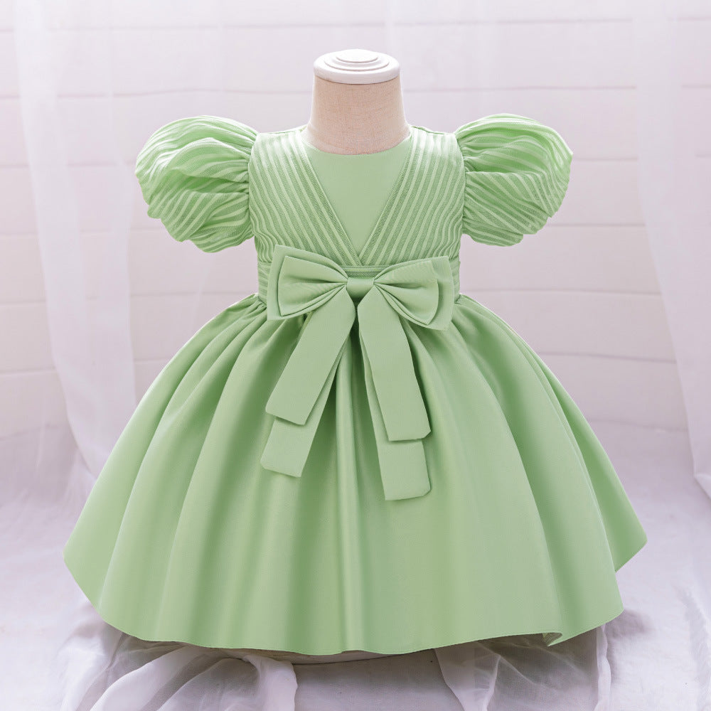 Princess Ball Gown Puffy Dress for Toddlers – Satin Ruffle Bowknot Party Frock