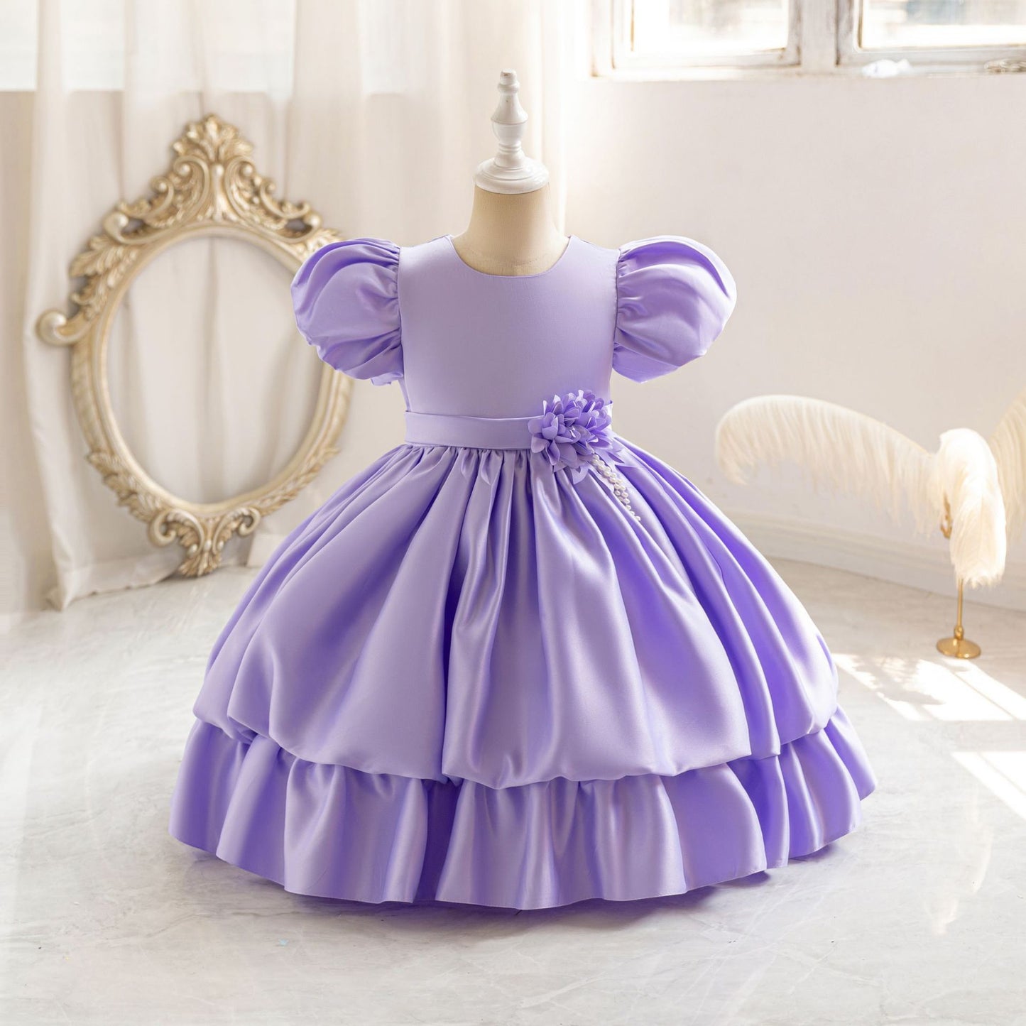 Princess Puffy Tea Length Ball Gown Dress for Girls | Fairy Style Party Dress