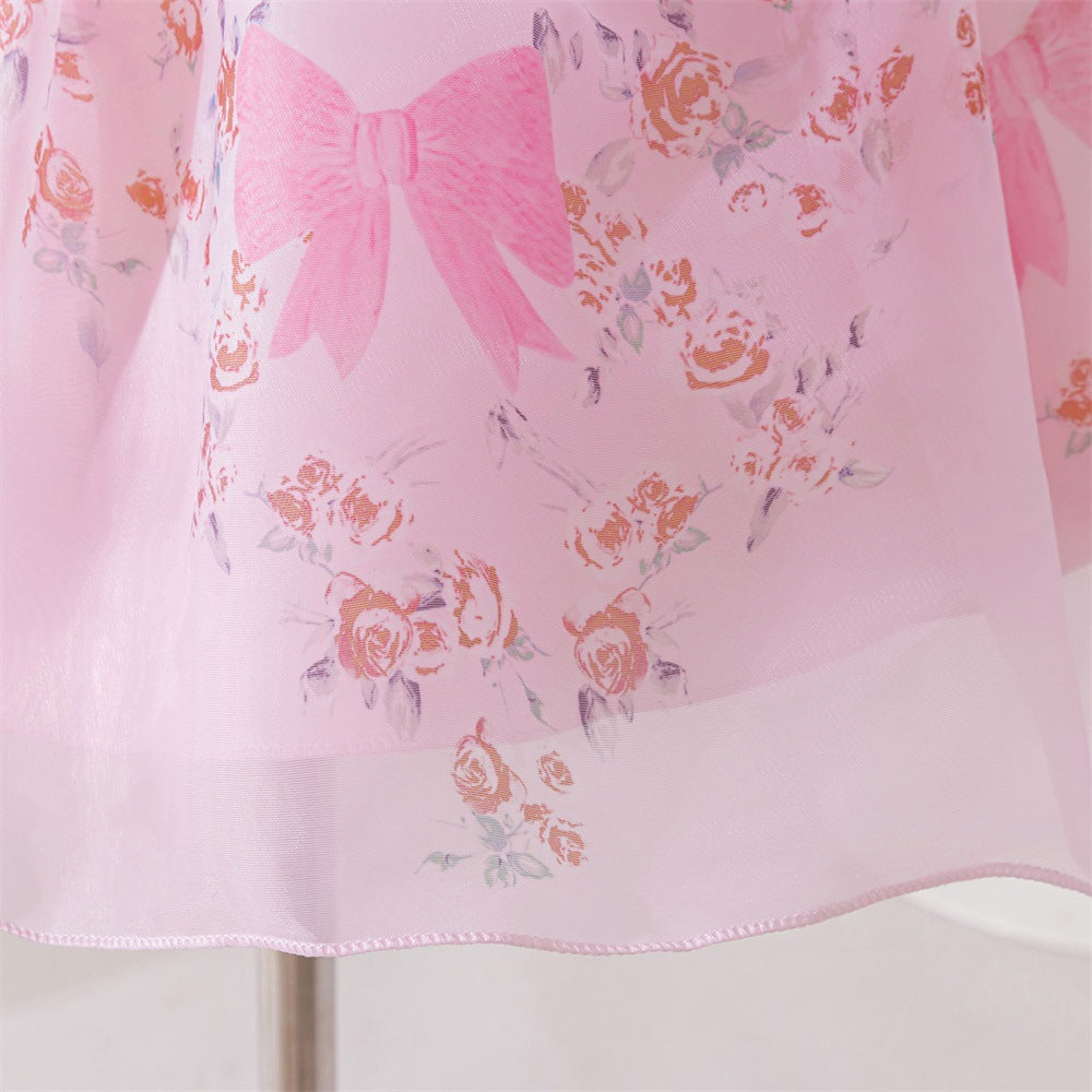 Girls Princess Puffy Mesh Floral Dress - Light Pink Ball Gown for Parties & Weddings