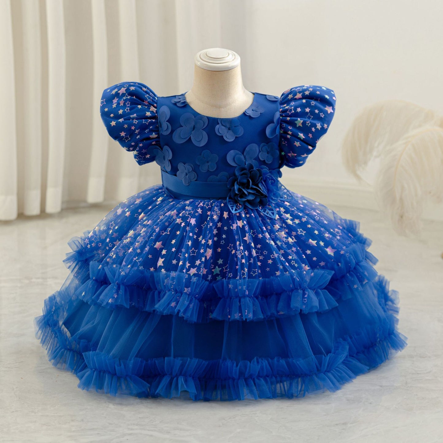 Princess Puffy Mesh Ball Gown Tea Length Dress for Girls | Formal & Party Wear
