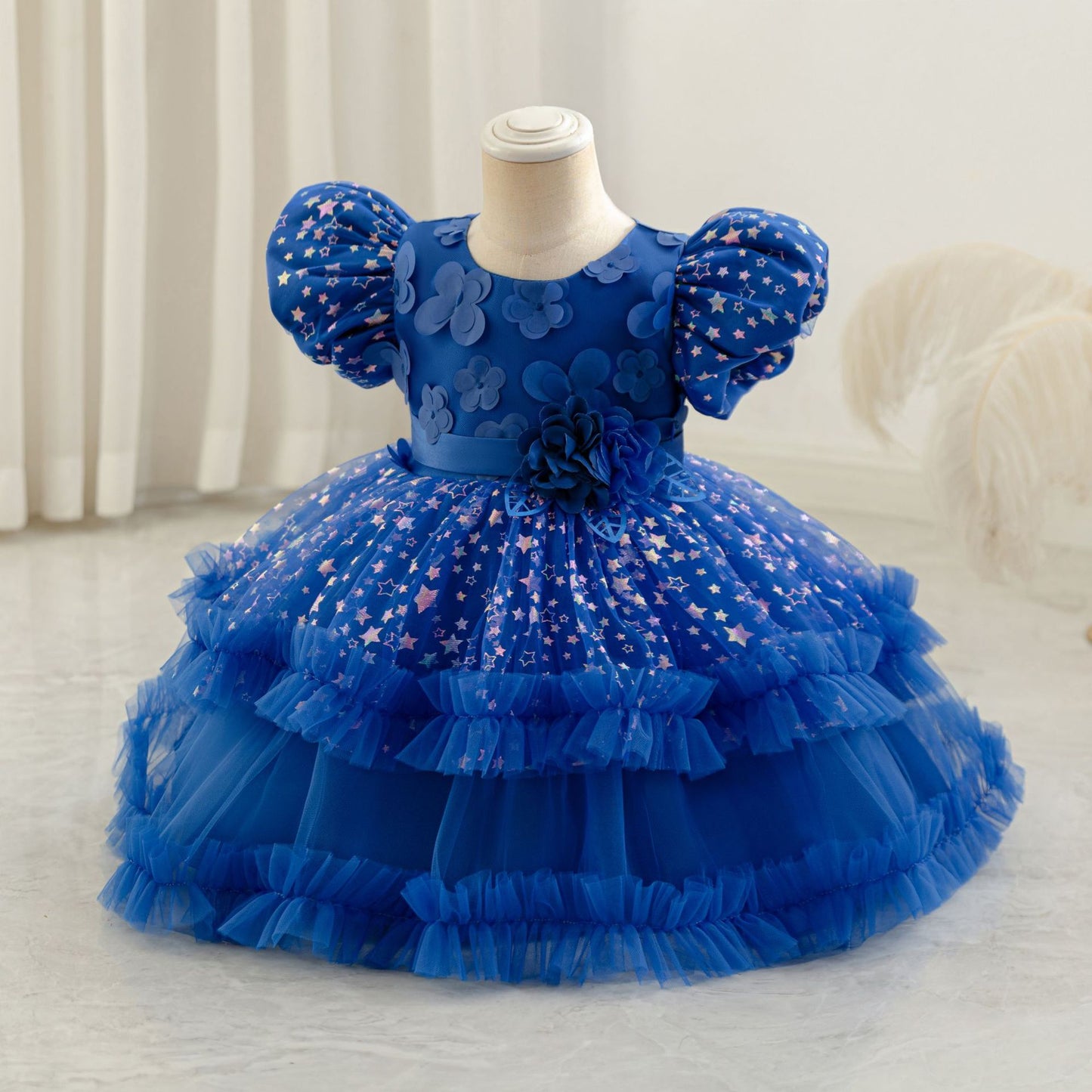 Princess Puffy Mesh Ball Gown Tea Length Dress for Girls | Formal & Party Wear
