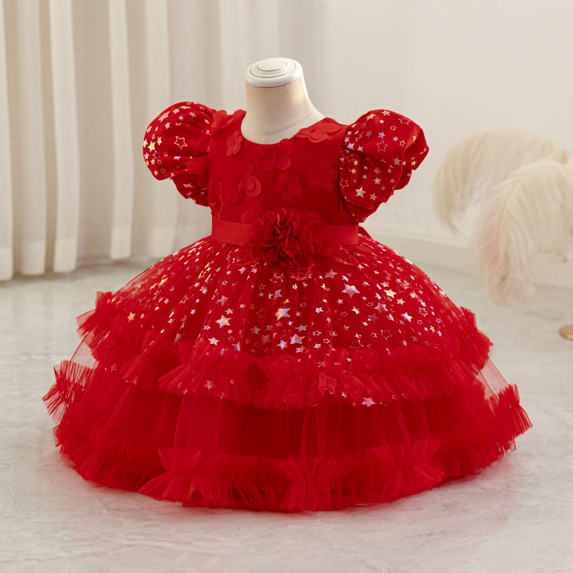 Frocklet Princess Puffy Mesh Ball Gown Tea Length Dress for Girls | Formal & Party Wear 5