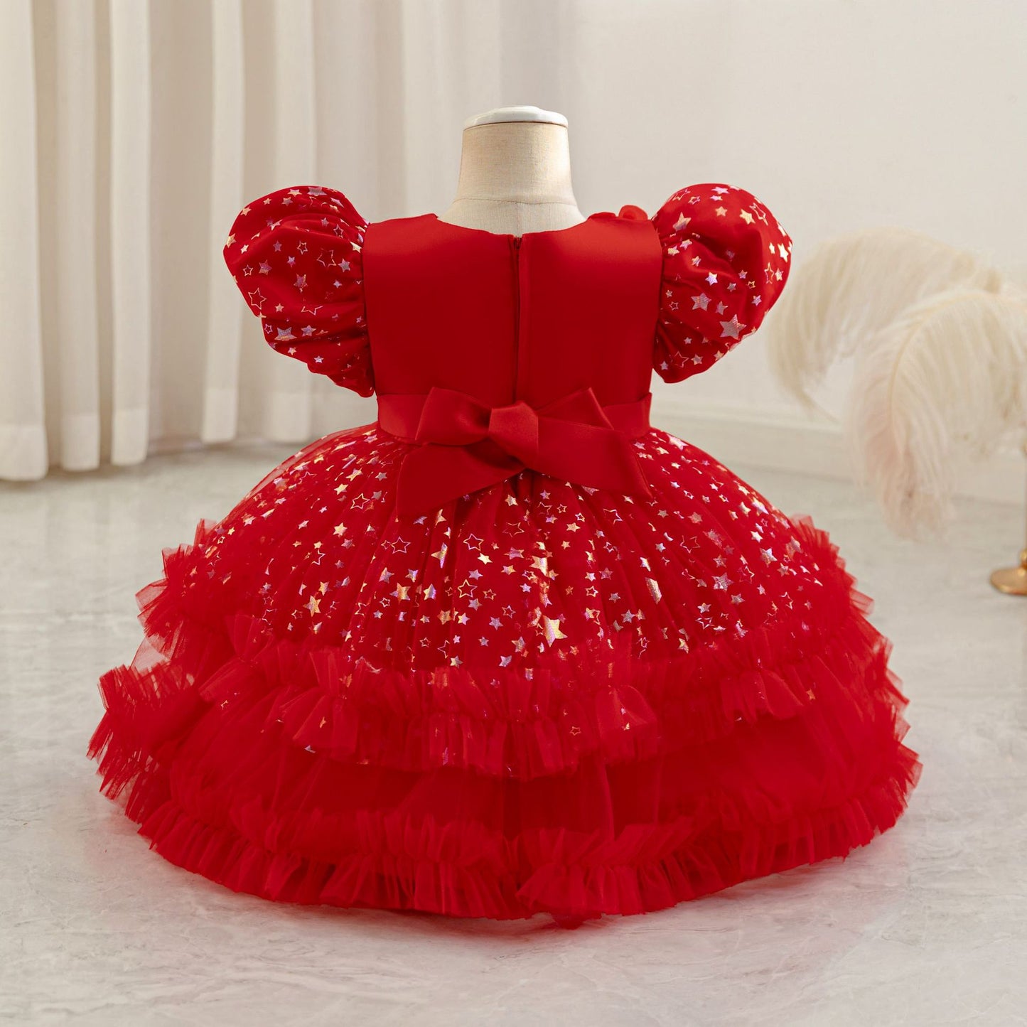 Princess Puffy Mesh Ball Gown Tea Length Dress for Girls | Formal & Party Wear
