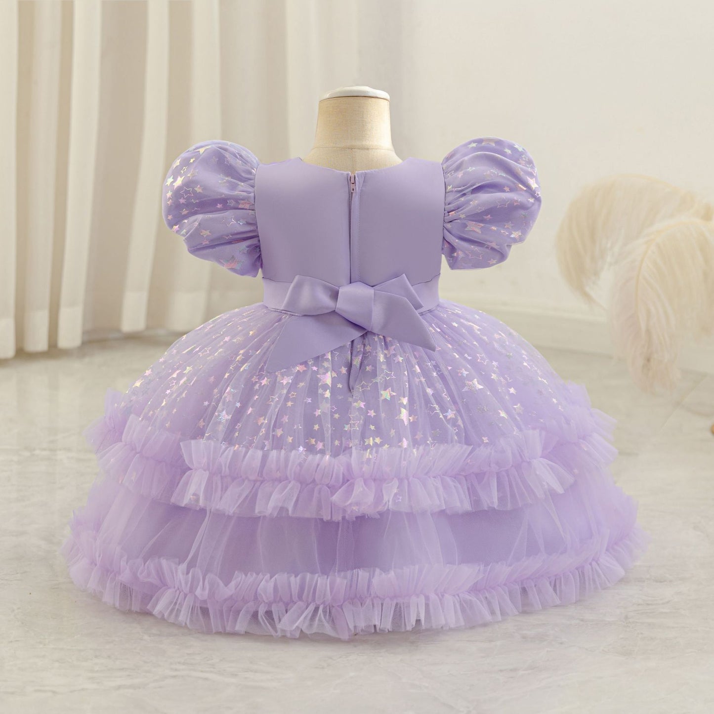 Princess Puffy Mesh Ball Gown Tea Length Dress for Girls | Formal & Party Wear