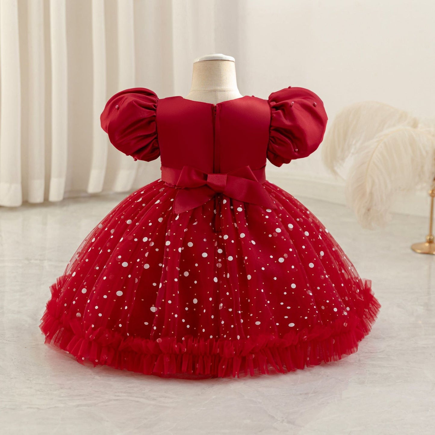 Girls Princess Ball Gown Mesh Dress with Sequins & Beads | Tea Length Party & Flower Girl Dress