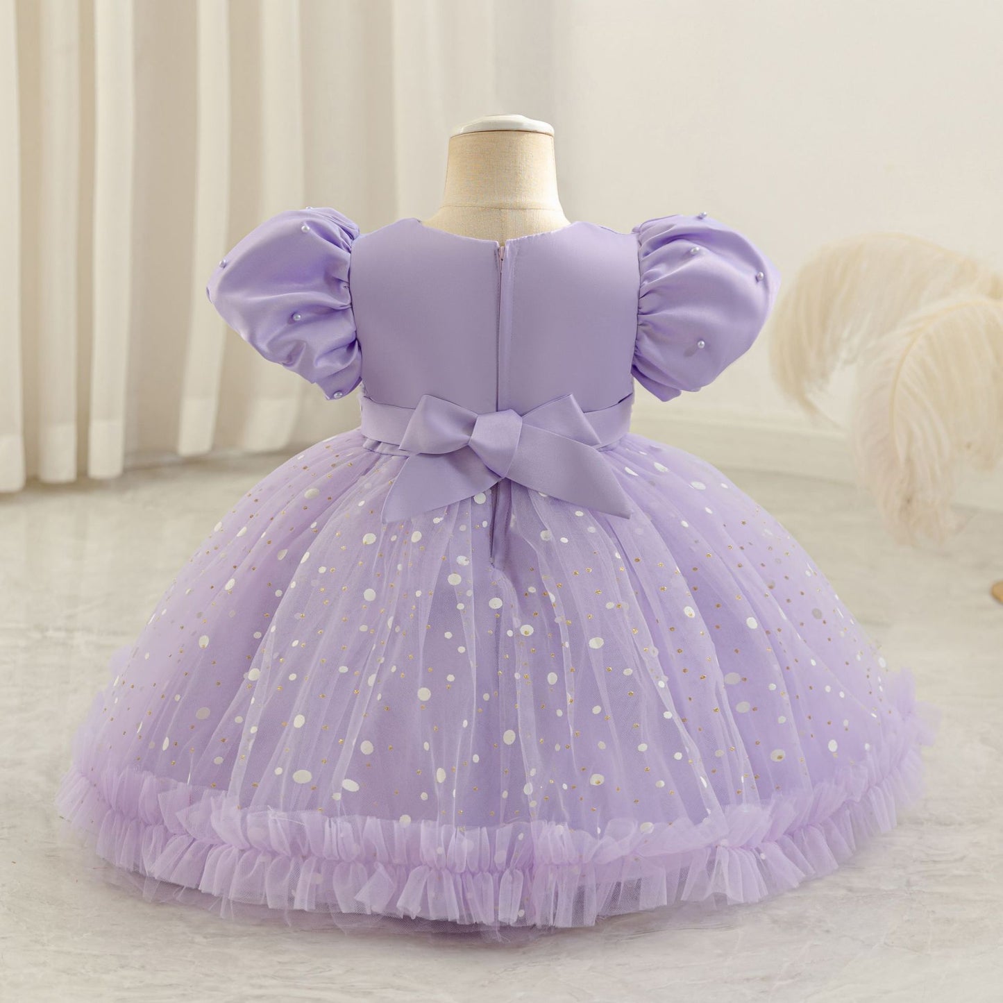 Girls Princess Ball Gown Mesh Dress with Sequins & Beads | Tea Length Party & Flower Girl Dress