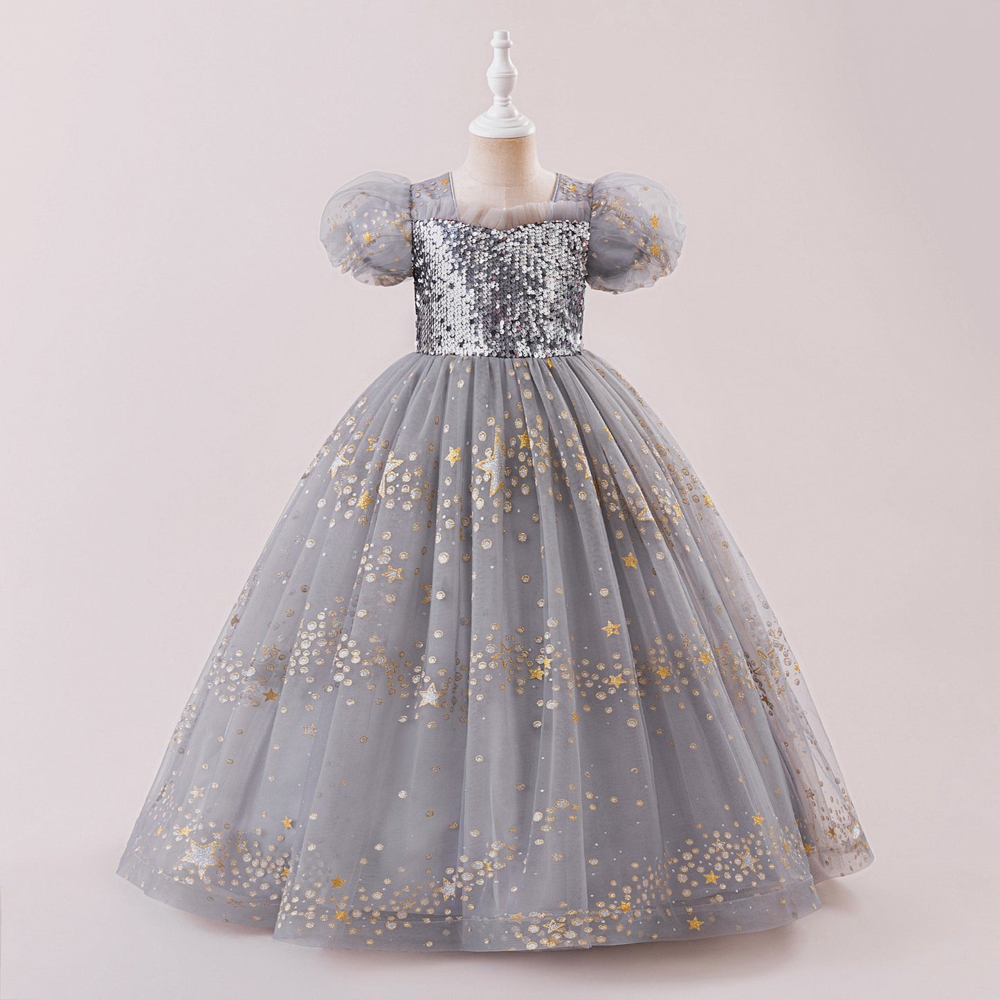 Princess Puffy Sequin Ball Gown for Girls – Formal & Celebration Dress