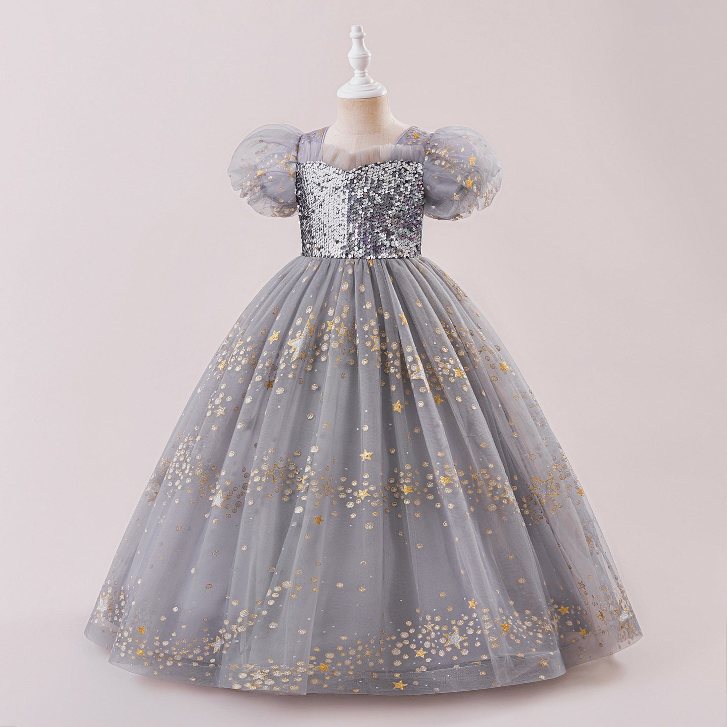 Princess Puffy Sequin Ball Gown for Girls – Formal & Celebration Dress