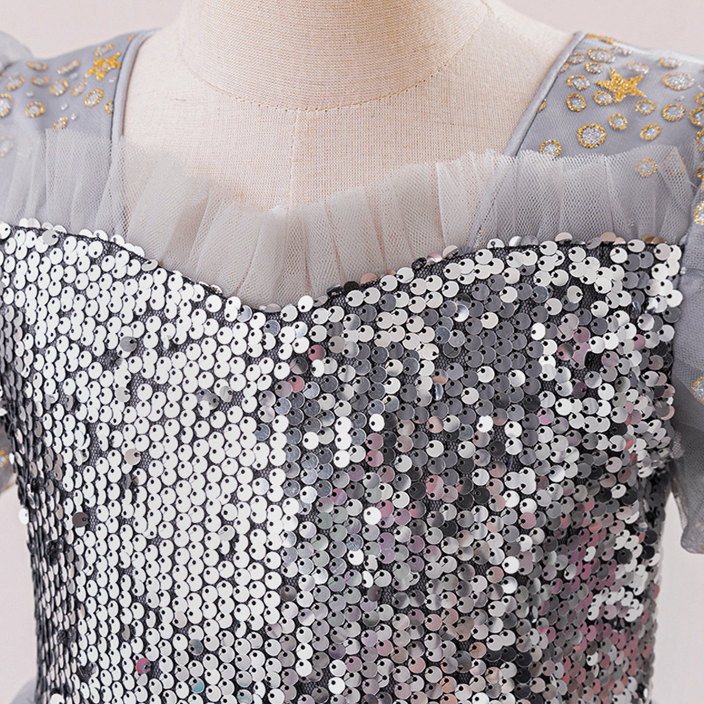 Princess Puffy Sequin Ball Gown for Girls – Formal & Celebration Dress