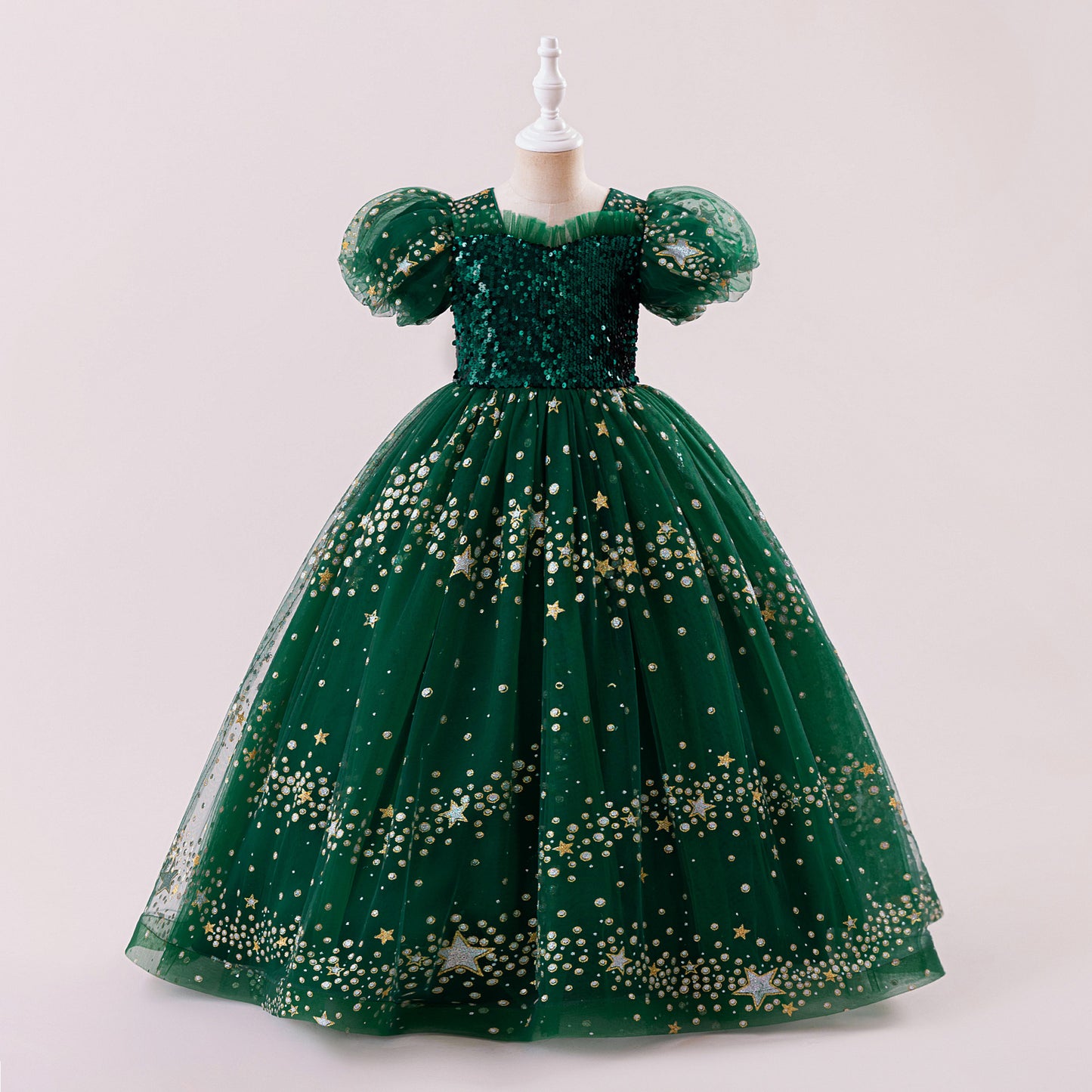 Princess Puffy Sequin Ball Gown for Girls – Formal & Celebration Dress