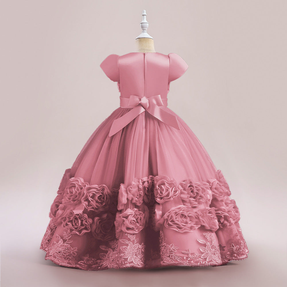 Princess Puffy Long Sleeve Ball Gown for Girls – Mesh Lace Maxi Occasion Dress