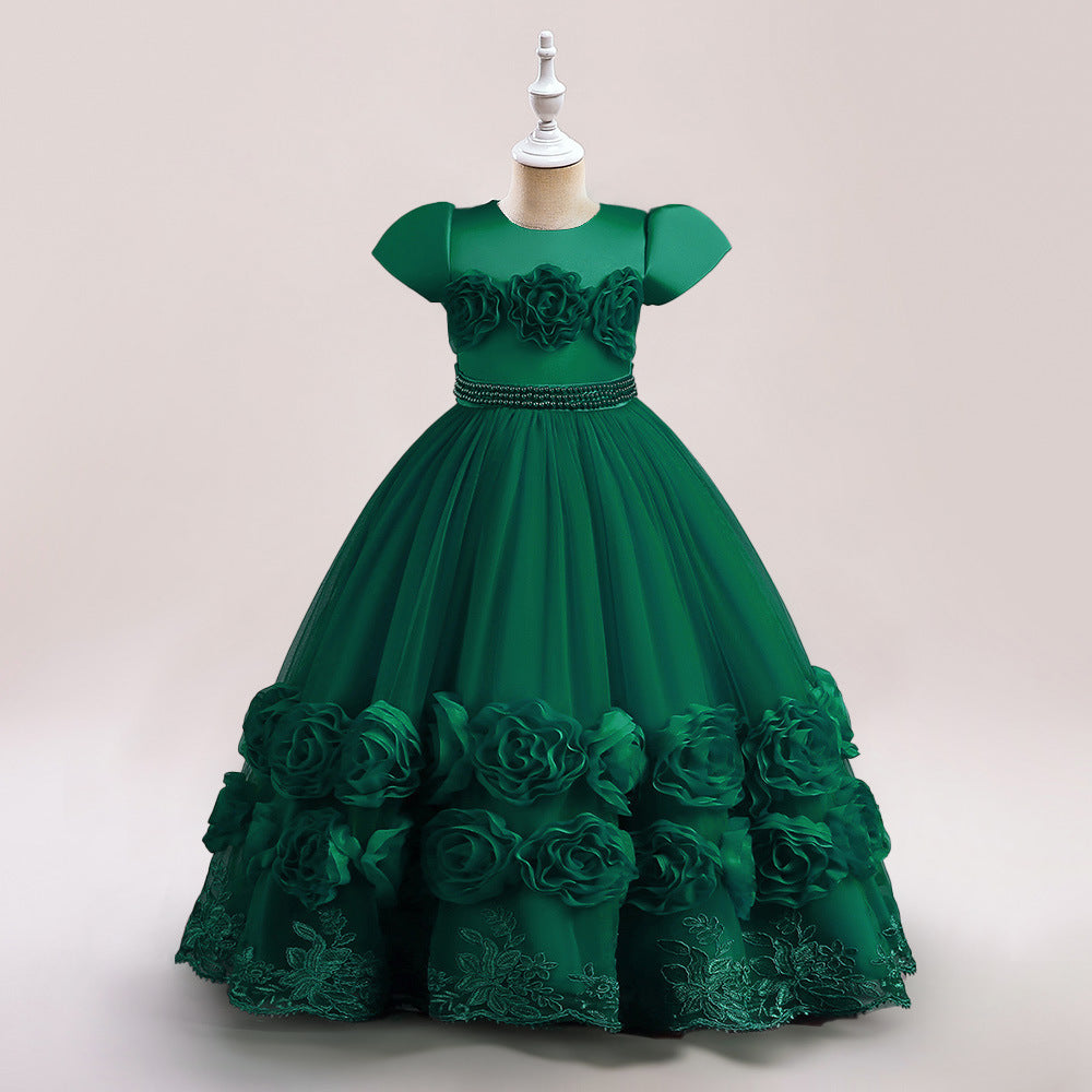 Princess Puffy Long Sleeve Ball Gown for Girls – Mesh Lace Maxi Occasion Dress