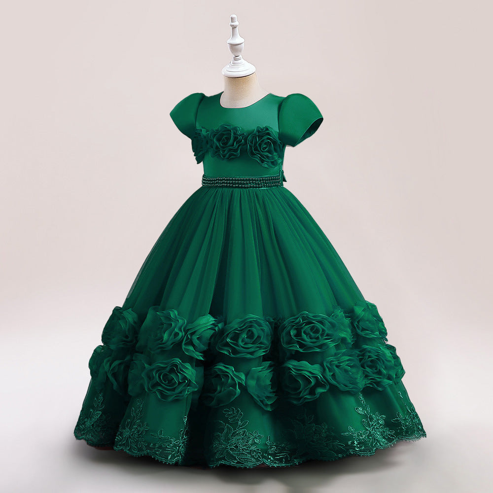 Princess Puffy Long Sleeve Ball Gown for Girls – Mesh Lace Maxi Occasion Dress