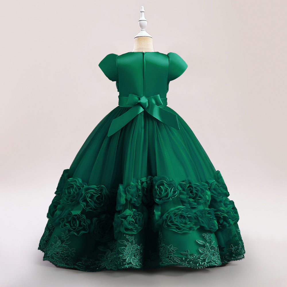Princess Puffy Long Sleeve Ball Gown for Girls – Mesh Lace Maxi Occasion Dress