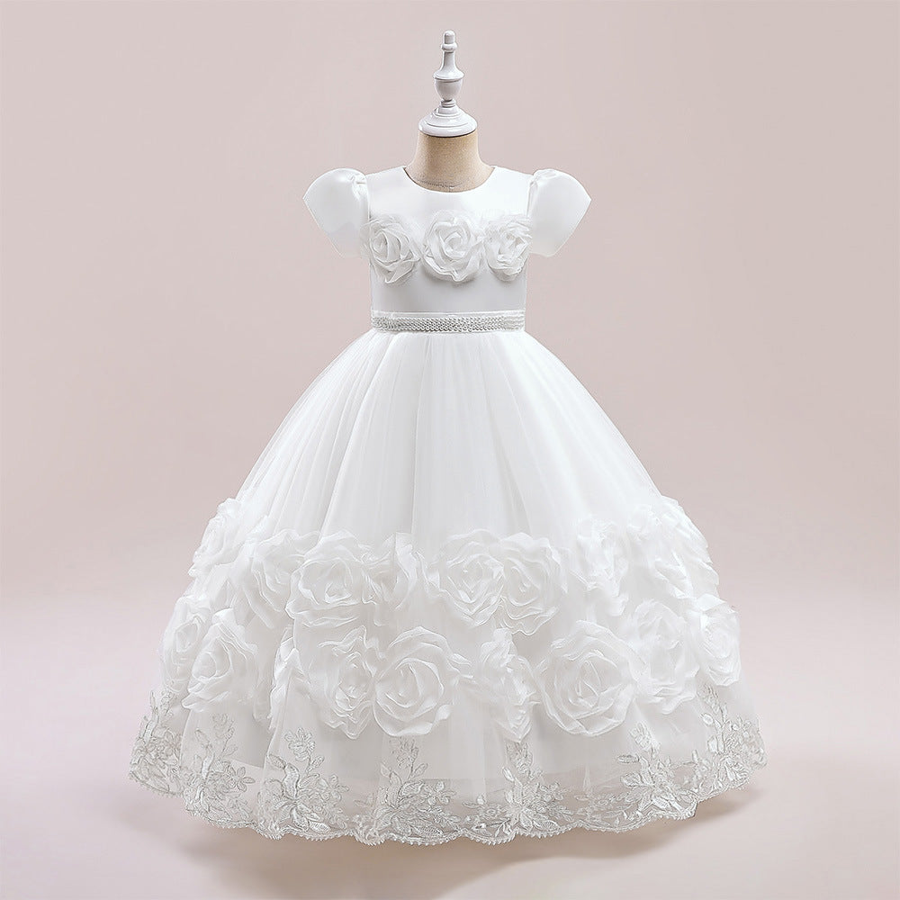 Princess Puffy Long Sleeve Ball Gown for Girls – Mesh Lace Maxi Occasion Dress