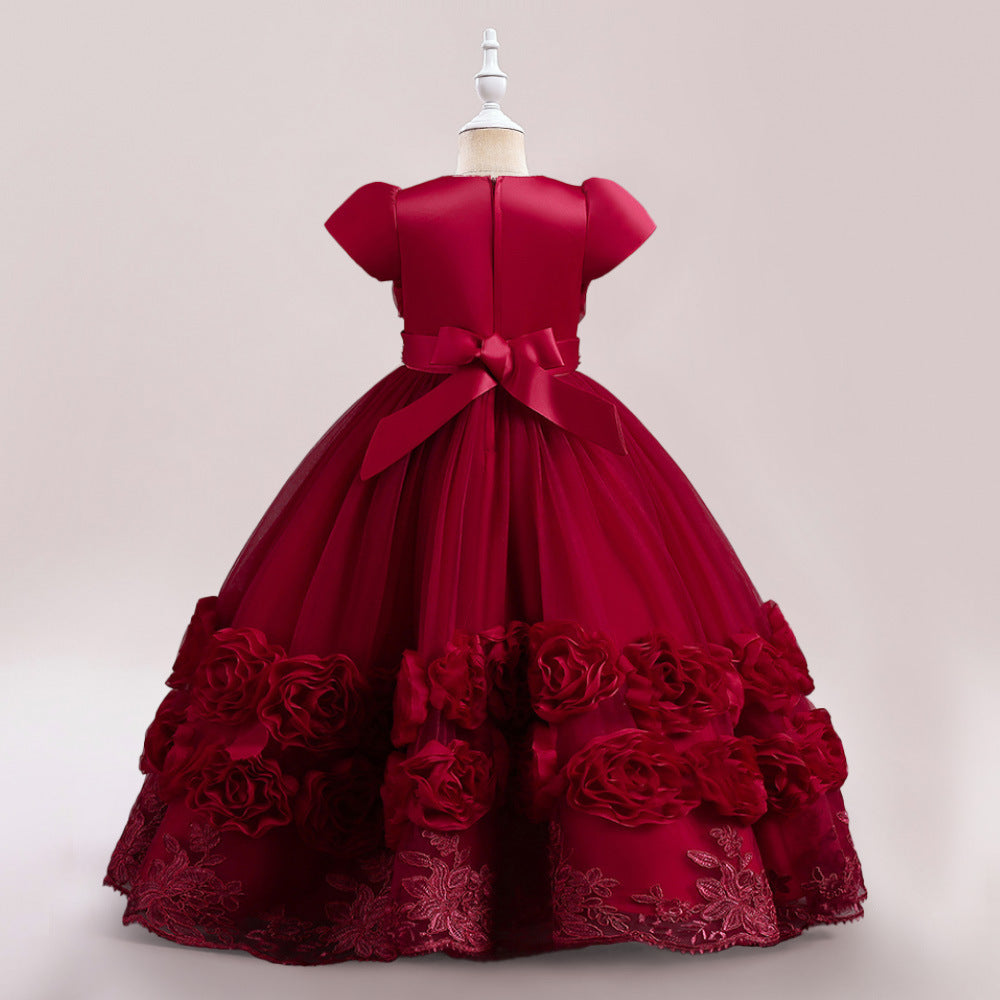 Princess Puffy Long Sleeve Ball Gown for Girls – Mesh Lace Maxi Occasion Dress
