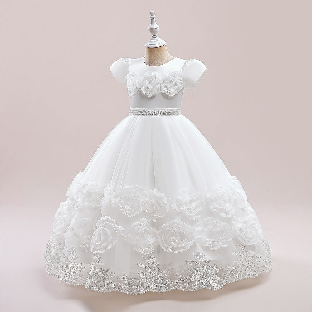 Princess Puffy Long Sleeve Ball Gown for Girls – Mesh Lace Maxi Occasion Dress