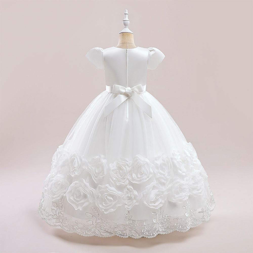 Princess Puffy Long Sleeve Ball Gown for Girls – Mesh Lace Maxi Occasion Dress