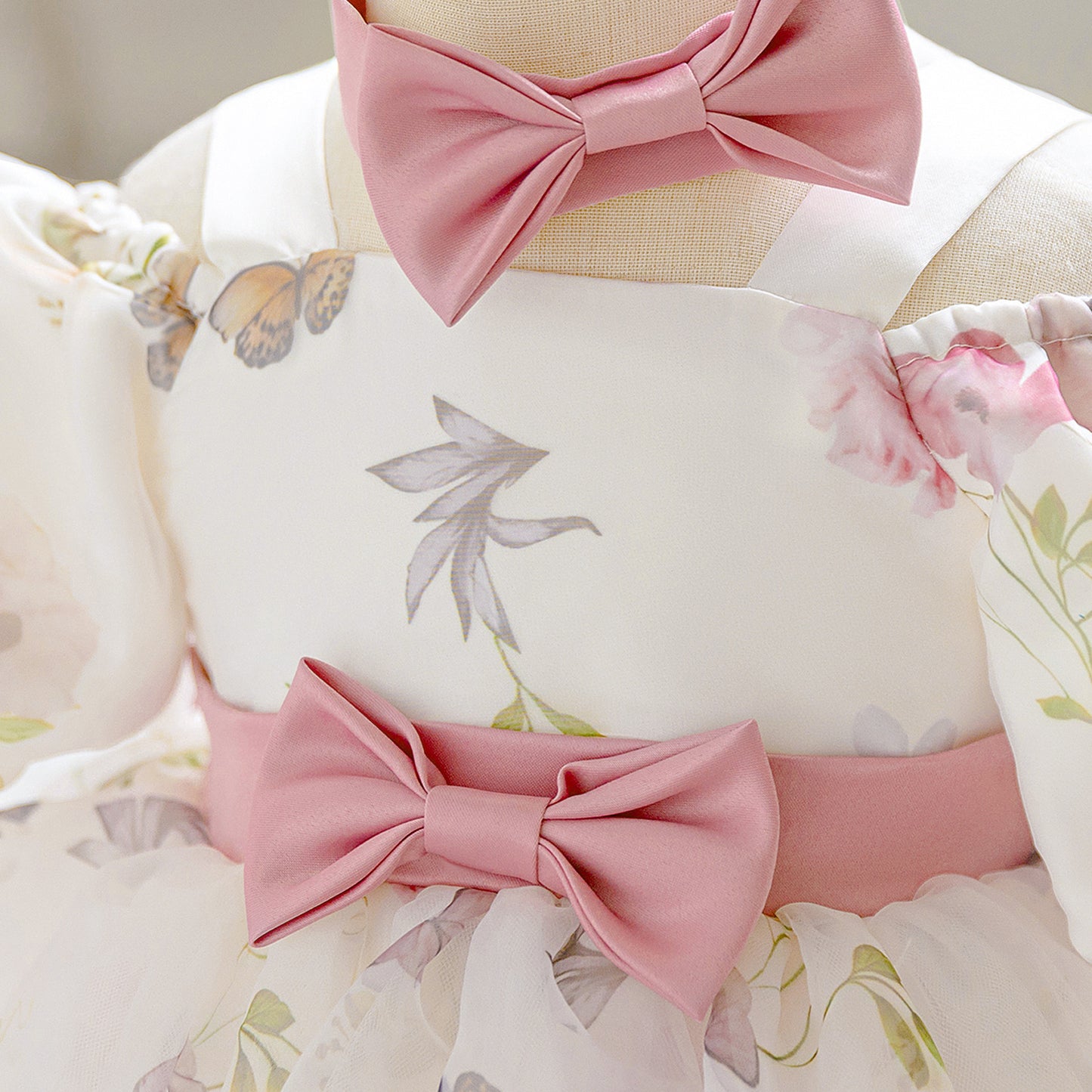 Puffy Sleeve Off-Shoulder Floral Girl's Dress | Kids Party & Wedding Gown