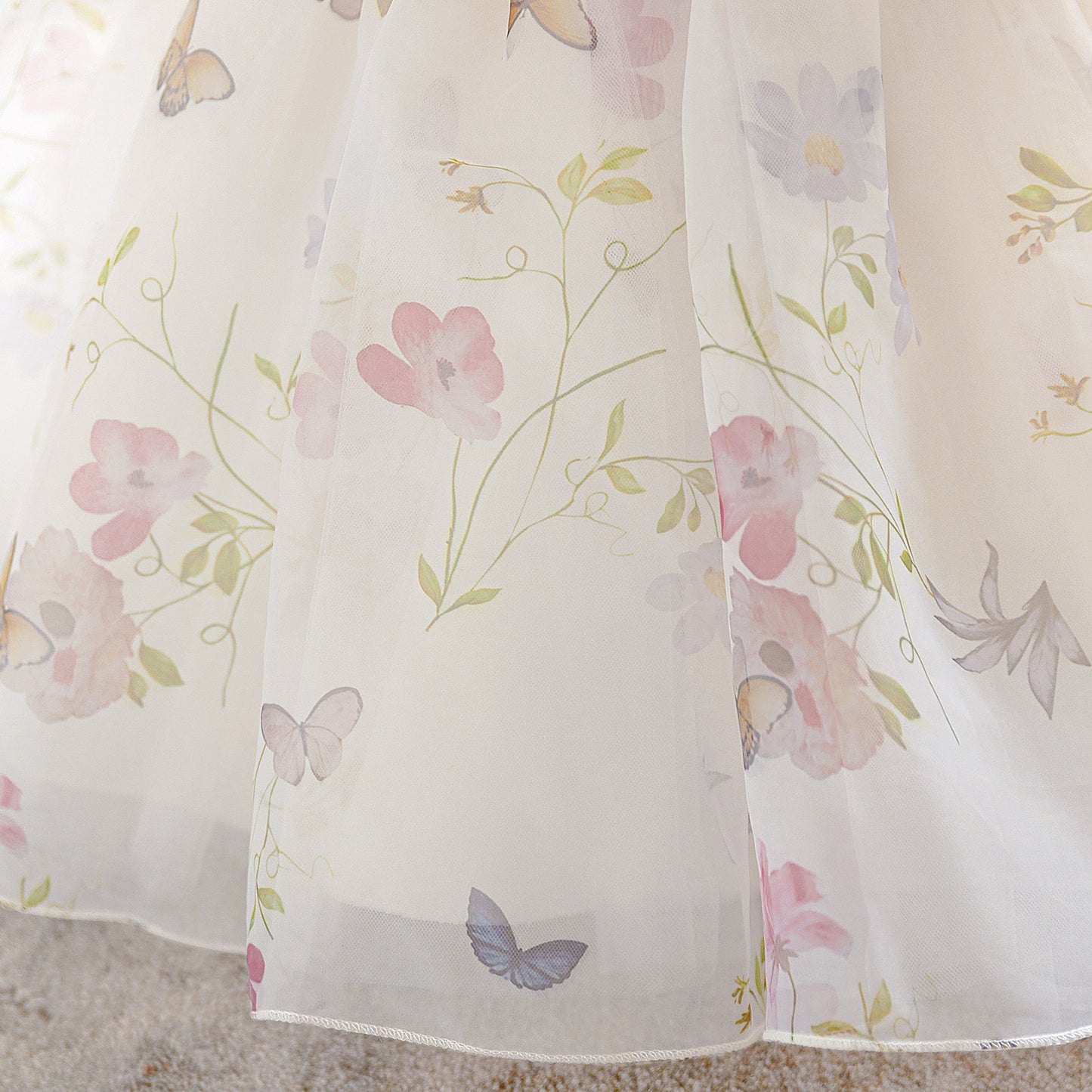 Puffy Sleeve Off-Shoulder Floral Girl's Dress | Kids Party & Wedding Gown