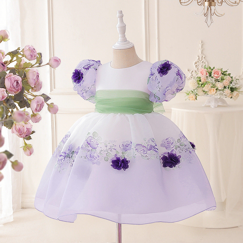 Princess Puffy Sleeve Floral Tulle Ball Gown Dress for Girls (Ages 3-10)