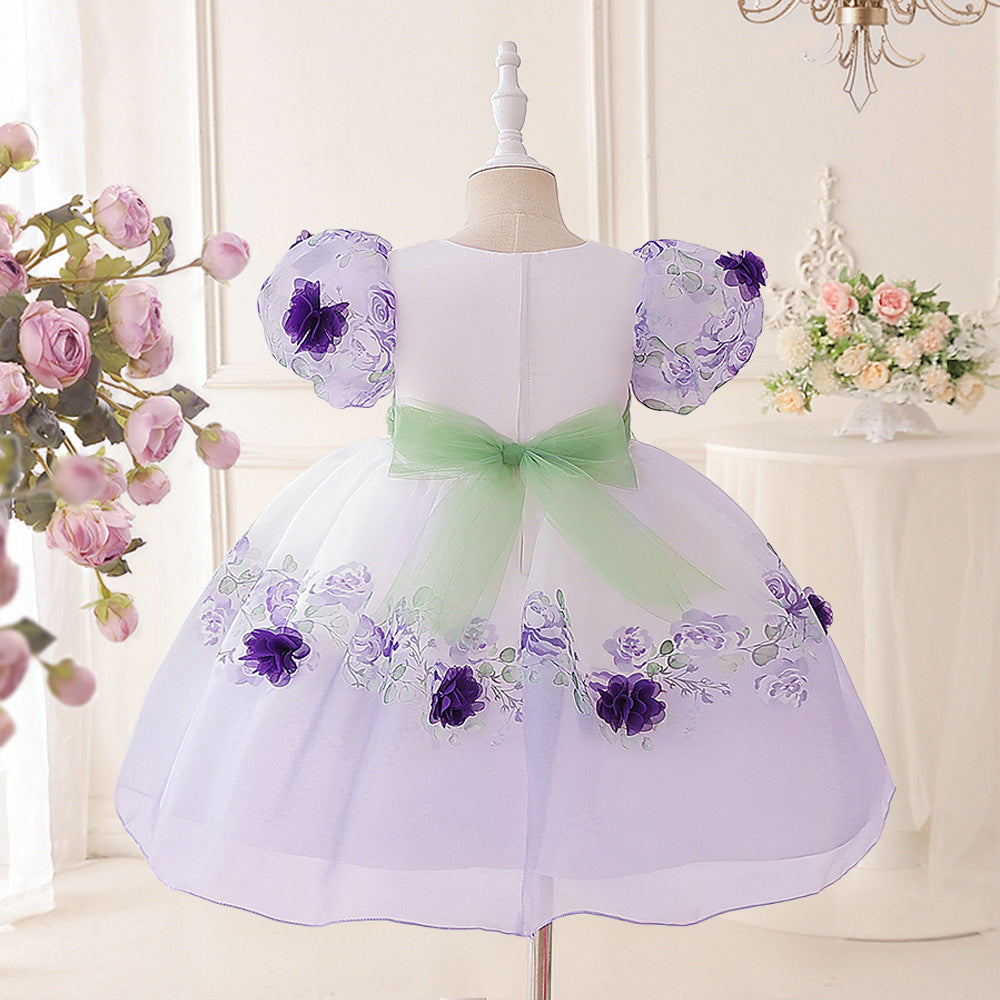 Princess Puffy Sleeve Floral Tulle Ball Gown Dress for Girls (Ages 3-10)