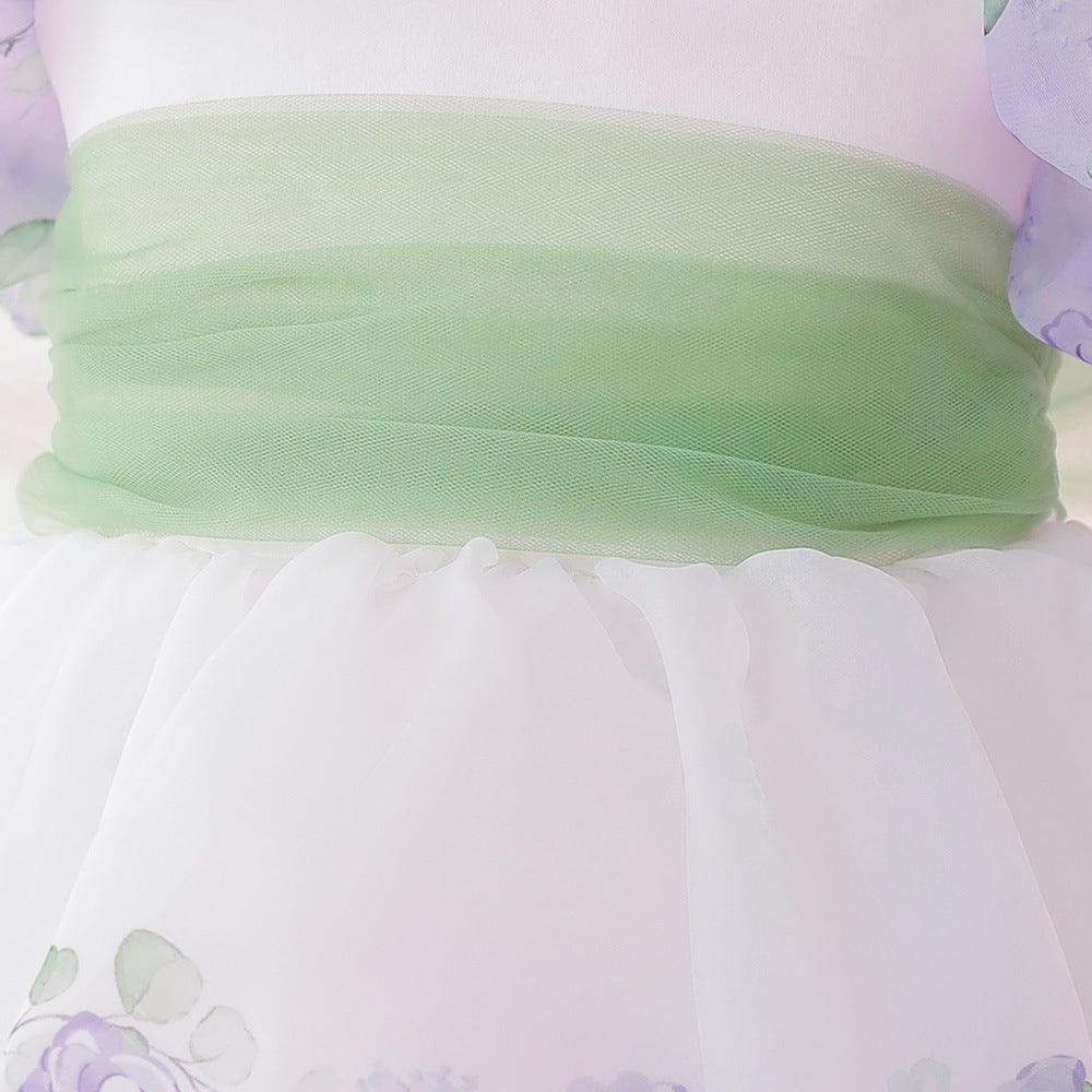 Princess Puffy Sleeve Floral Tulle Ball Gown Dress for Girls (Ages 3-10)