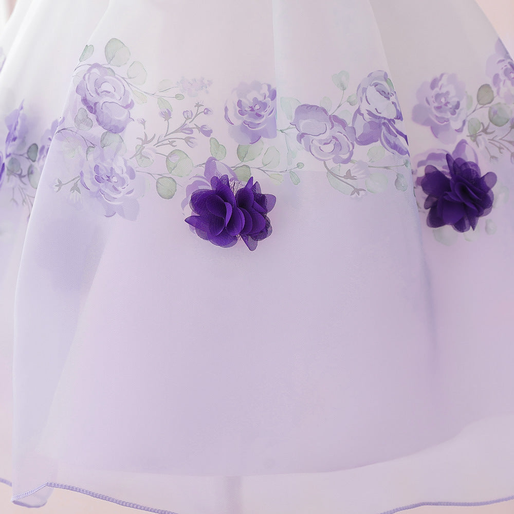 Princess Puffy Sleeve Floral Tulle Ball Gown Dress for Girls (Ages 3-10)